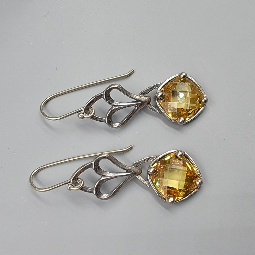 SILPADA Sterling Silver Yellow Faceted Citrine Heart Dangle Earrings 925